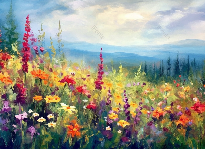 春天的森林草地上盛开着的野花花簇花海花朵,插画/手绘图,插画/手绘图库,插画/手绘图下载,插画/手绘
